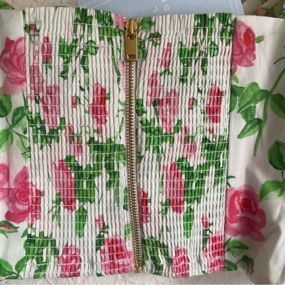 Hill House Isabella Pink Roses Floral Tie Front Puff Sleeve Crop Top NWT - Picture 9 of 12